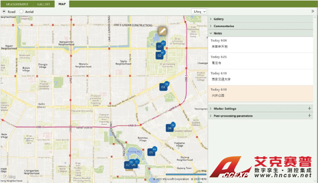 自帶GPS位置信息，在地圖上顯示不同測量位 置的聲壓級(jí)和聲暴露級(jí)